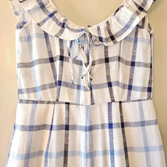Red Carter Lola Plaid Gingham Linen Cotton Blend Jumpsuit Blue White Size Small. - Picture 7 of 16